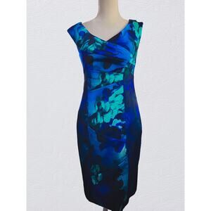 Kay Unger New York Blue Floral Sleeveless Sheath Dress – Size 4